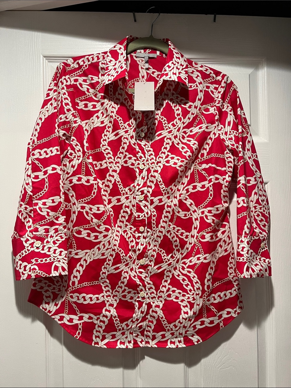 Hinson Wu Pink Chain-Print Button-Down Shirt with Point Collar
